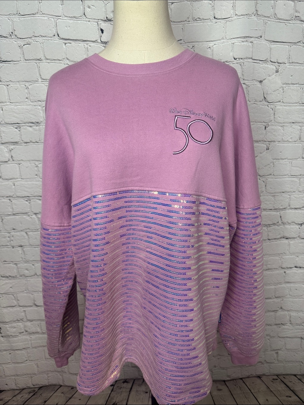 Disney World 50th Anniversary EARidescent Sequin Spirit Jersey Lavender Large